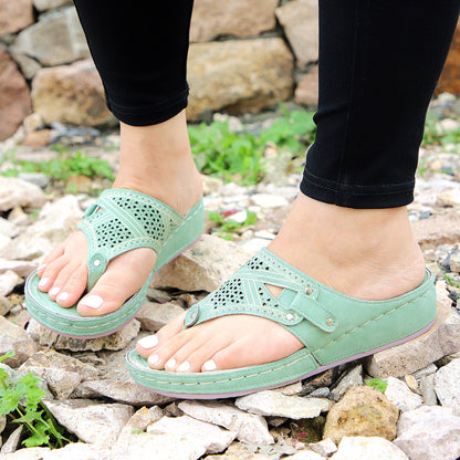Multicolor Wedge Heel Women's Hollow Flip Flops