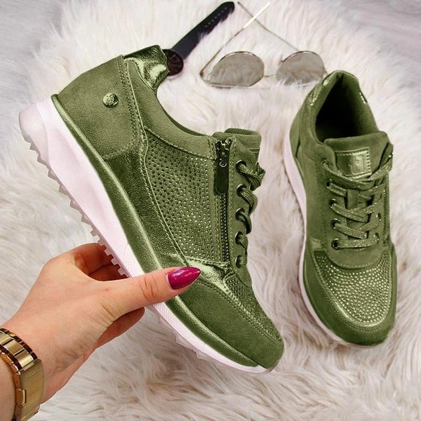 Women's Casual Lace-Up Gold Platform Sneakers