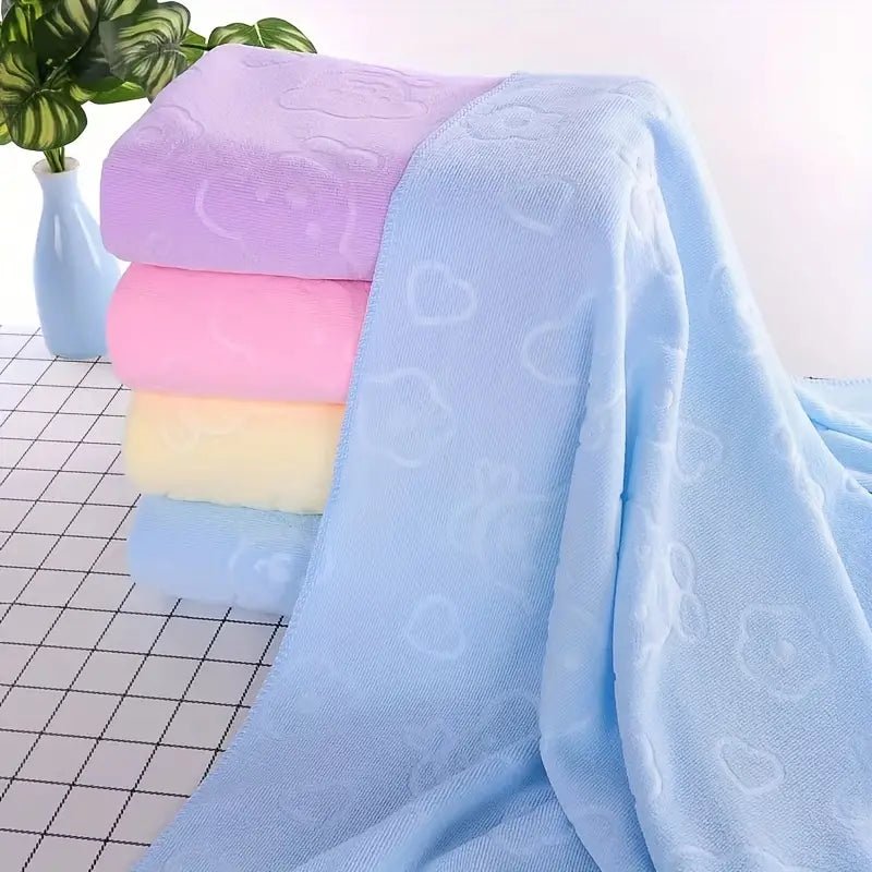 2pcs Microfiber Bathroom Towels with Bear Flowers - AriaCo.