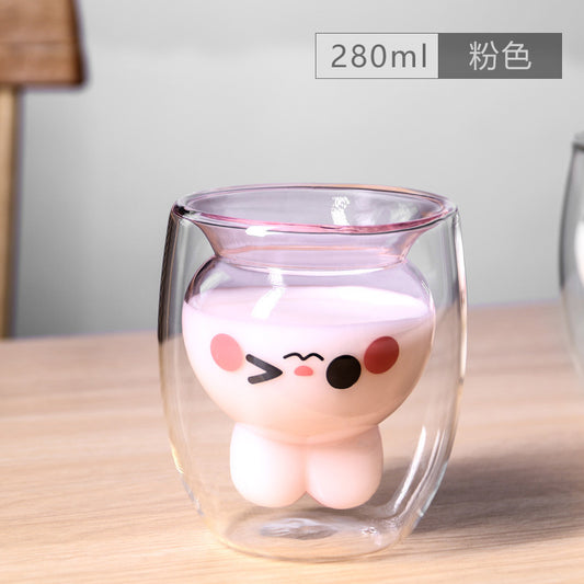 Easter Bunny Double-Layer Insulated Glass Cup