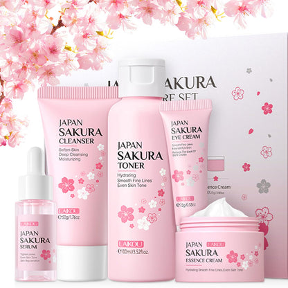 5Pcs Skin Care Set Sakura Women Beauty Gift Sets Korean Skin Care Kit with Cleanser Face Serum Face CreamTonerEye Cream Mud Mask - Skin Care Routine Kit for Women (Sakura) - AriaCo.