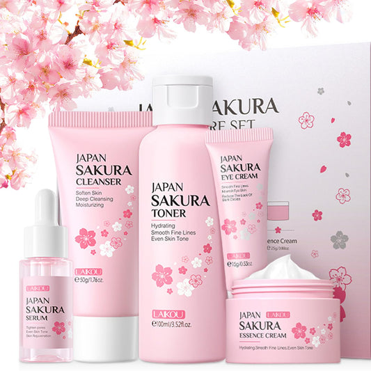 5Pcs Skin Care Set Sakura Women Beauty Gift Sets Korean Skin Care Kit with Cleanser Face Serum Face CreamTonerEye Cream Mud Mask - Skin Care Routine Kit for Women (Sakura) - AriaCo.