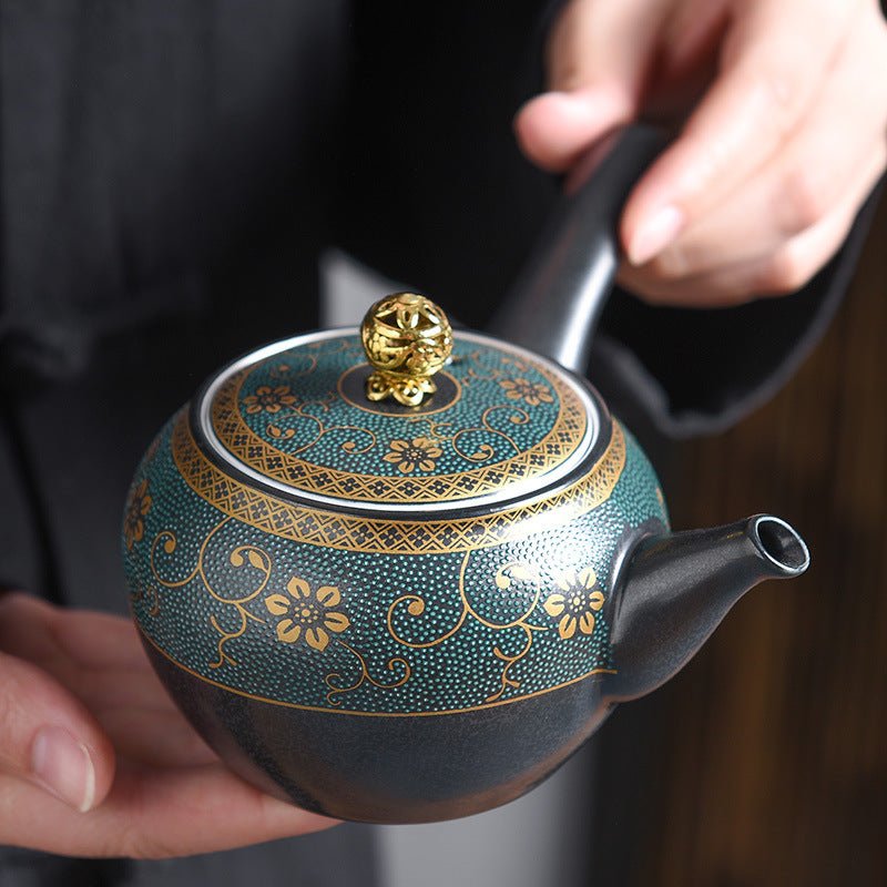 Black Glazed Ceramic Silver-Plated Tea Set for Home - AriaCo.