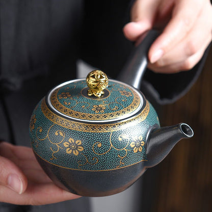 Black Glazed Ceramic Silver-Plated Tea Set for Home - AriaCo.