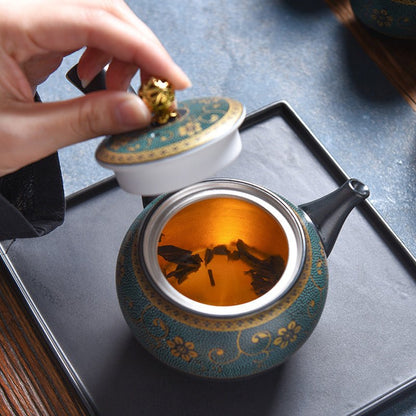 Black Glazed Ceramic Silver-Plated Tea Set for Home - AriaCo.