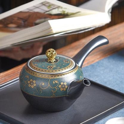 Black Glazed Ceramic Silver-Plated Tea Set for Home - AriaCo.