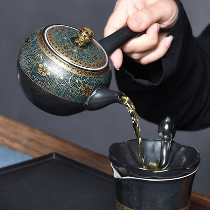 Black Glazed Ceramic Silver-Plated Tea Set for Home - AriaCo.