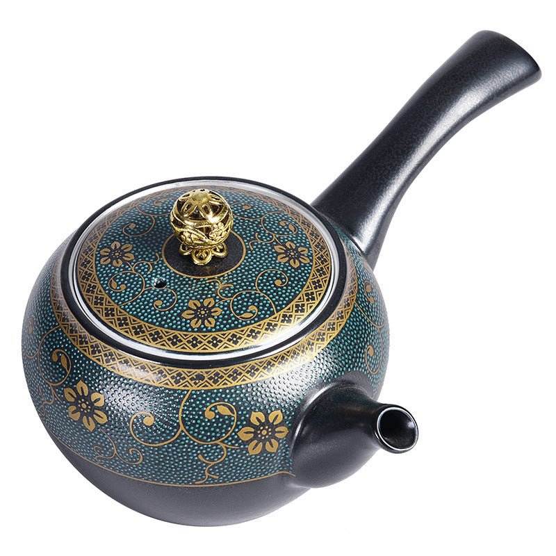 Black Glazed Ceramic Silver-Plated Tea Set for Home - AriaCo.