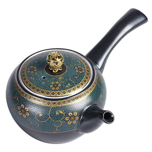 Black Glazed Ceramic Silver-Plated Tea Set for Home - AriaCo.