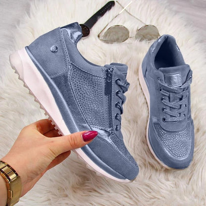 Women's Casual Lace-Up Gold Platform Sneakers