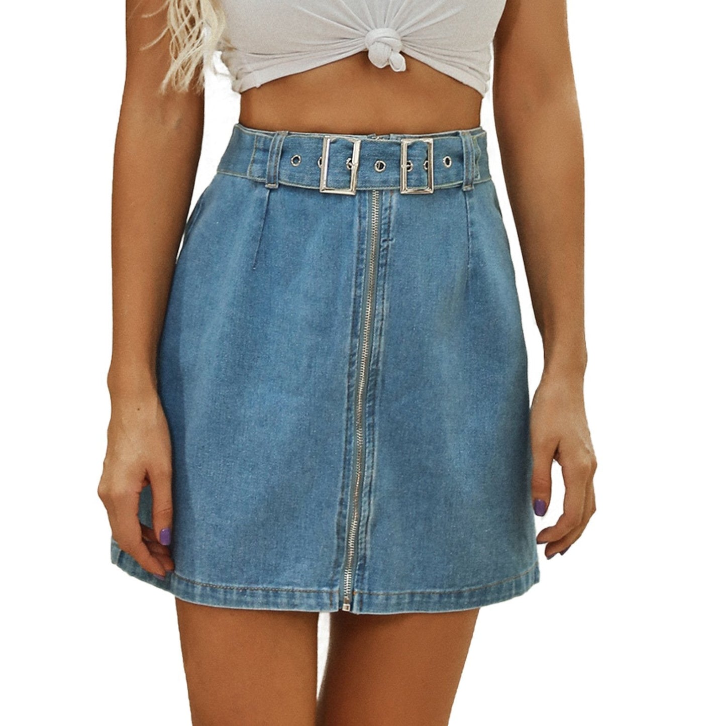 Denim Washed Mini Skirt - AriaCo.