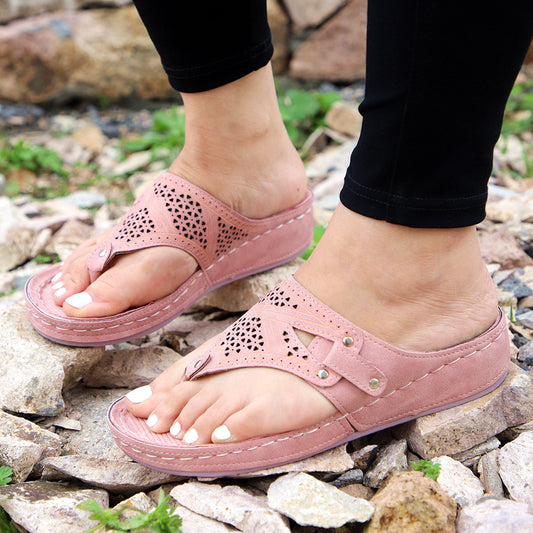 Multicolor Wedge Heel Women's Hollow Flip Flops