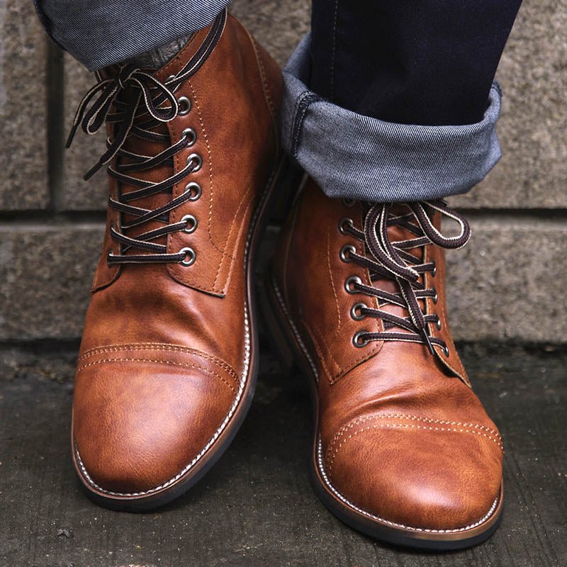 Men's Vintage Style PU Leather Lace-Up Boots - AriaCo.
