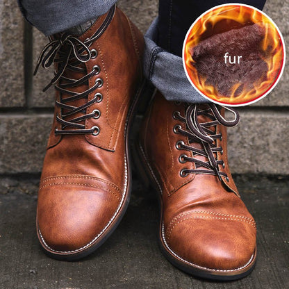 Men's Vintage Style PU Leather Lace-Up Boots - AriaCo.