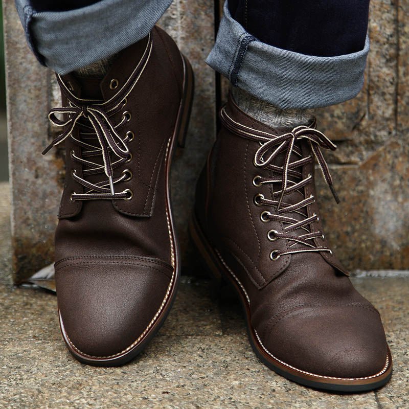 Men's Vintage Style PU Leather Lace-Up Boots - AriaCo.