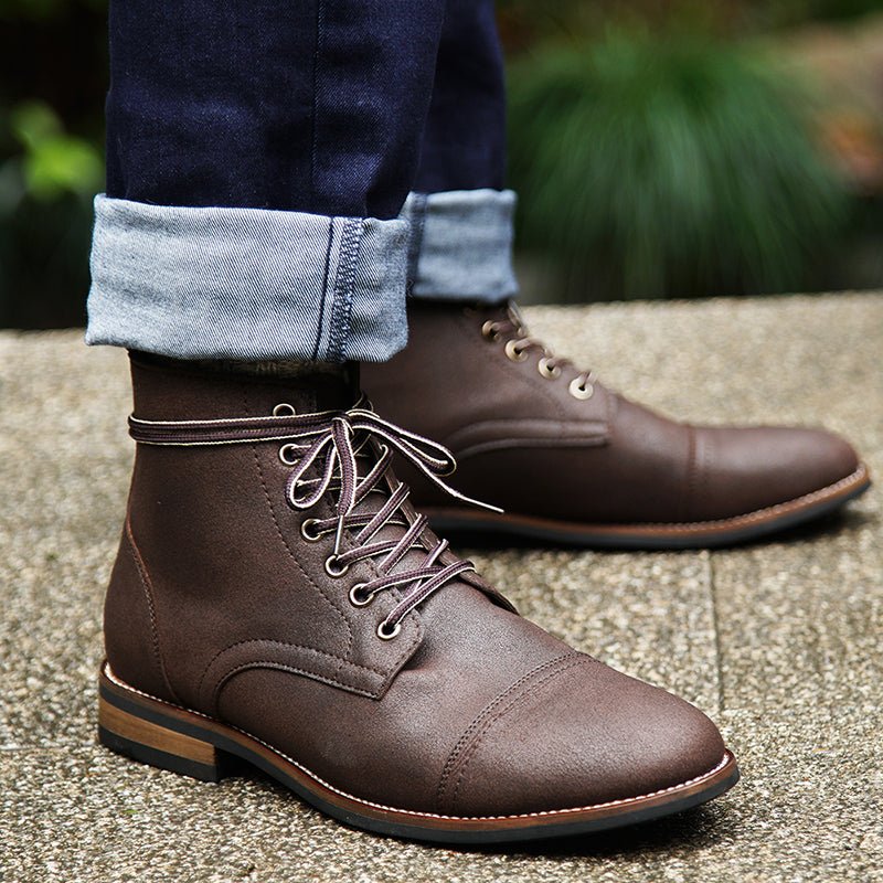 Men's Vintage Style PU Leather Lace-Up Boots - AriaCo.