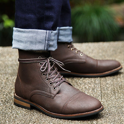 Men's Vintage Style PU Leather Lace-Up Boots - AriaCo.