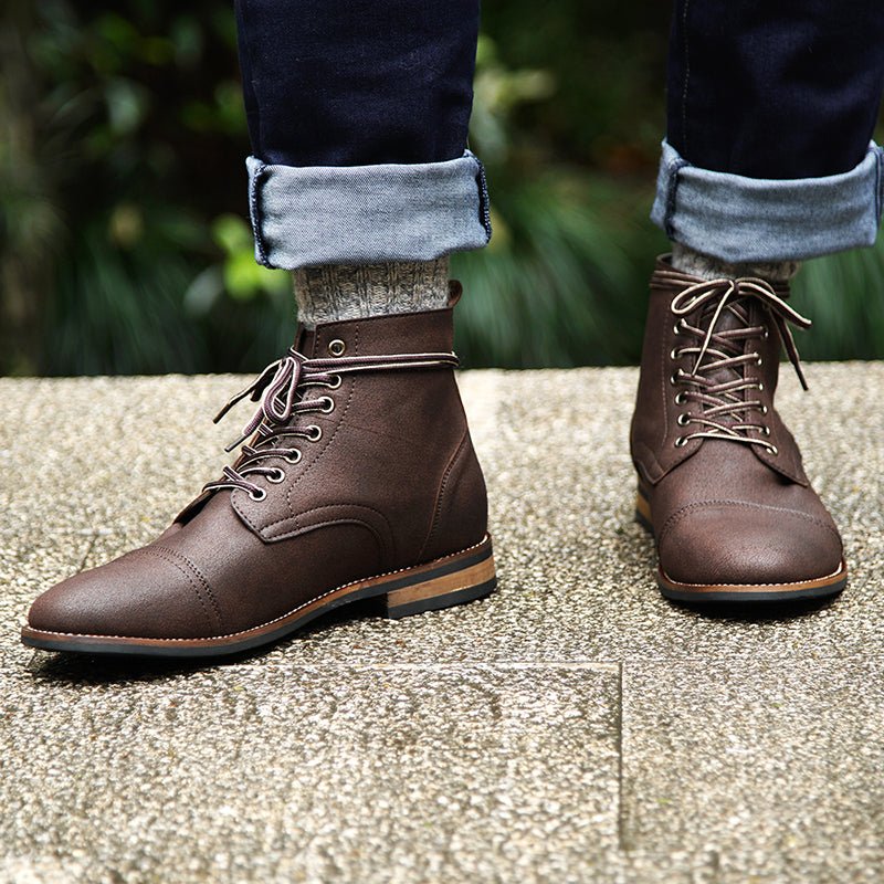 Men's Vintage Style PU Leather Lace-Up Boots - AriaCo.