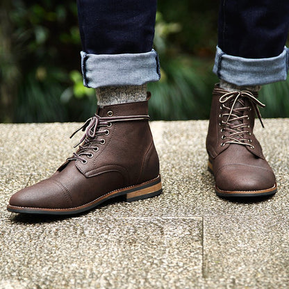 Men's Vintage Style PU Leather Lace-Up Boots - AriaCo.