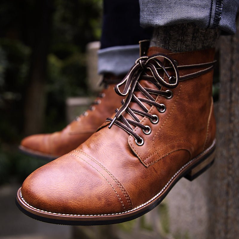 Men's Vintage Style PU Leather Lace - Up Boots - AriaCo.