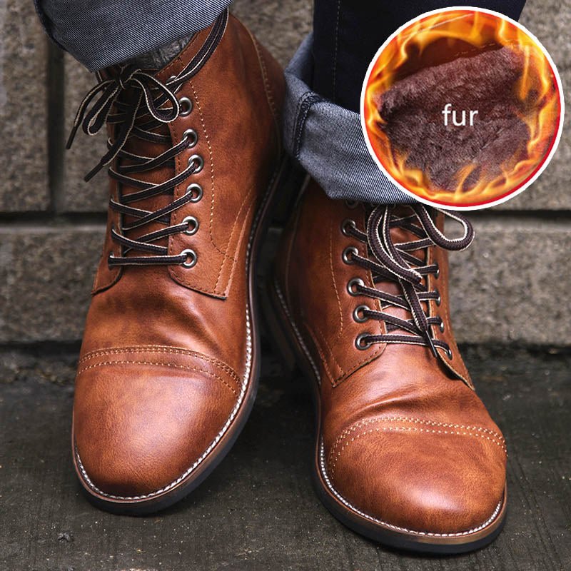 Men's Vintage Style PU Leather Lace-Up Boots - AriaCo.