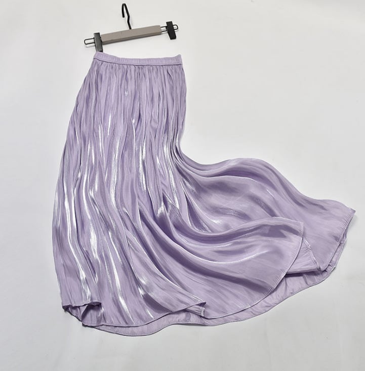 Mid - Length A - Line Pleated Satin Autumn Skirt - AriaCo.