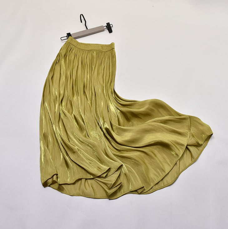 Mid - Length A - Line Pleated Satin Autumn Skirt - AriaCo.