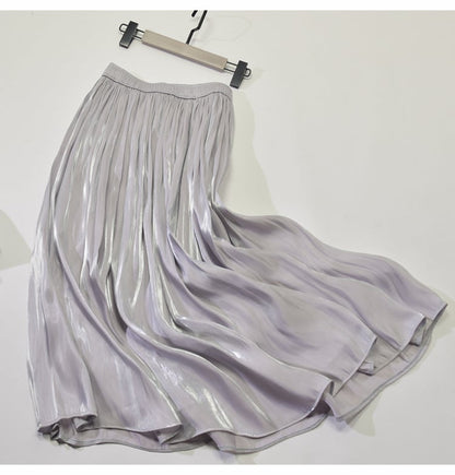 Mid - Length A - Line Pleated Satin Autumn Skirt - AriaCo.