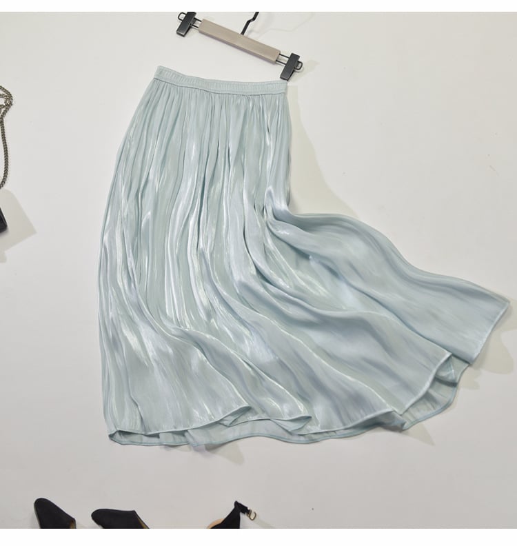 Mid - Length A - Line Pleated Satin Autumn Skirt - AriaCo.