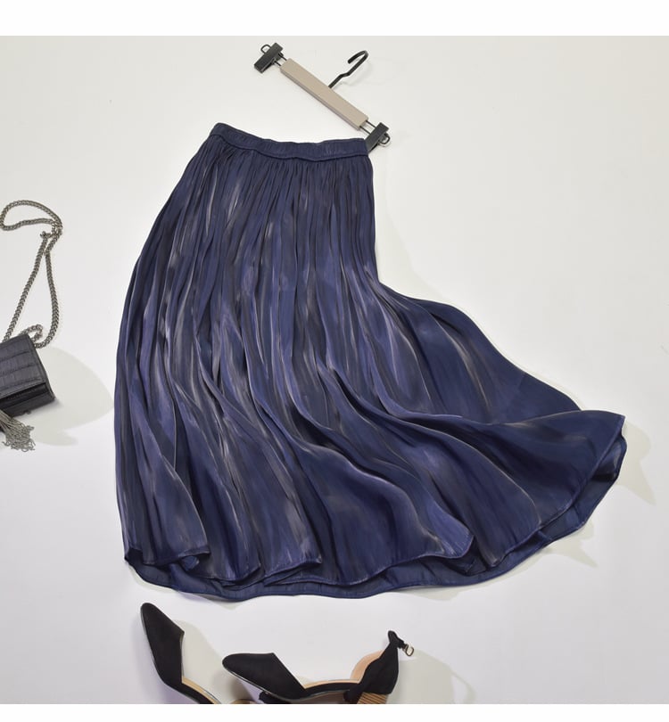 Mid - Length A - Line Pleated Satin Autumn Skirt - AriaCo.