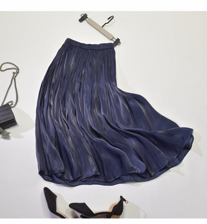 Mid - Length A - Line Pleated Satin Autumn Skirt - AriaCo.