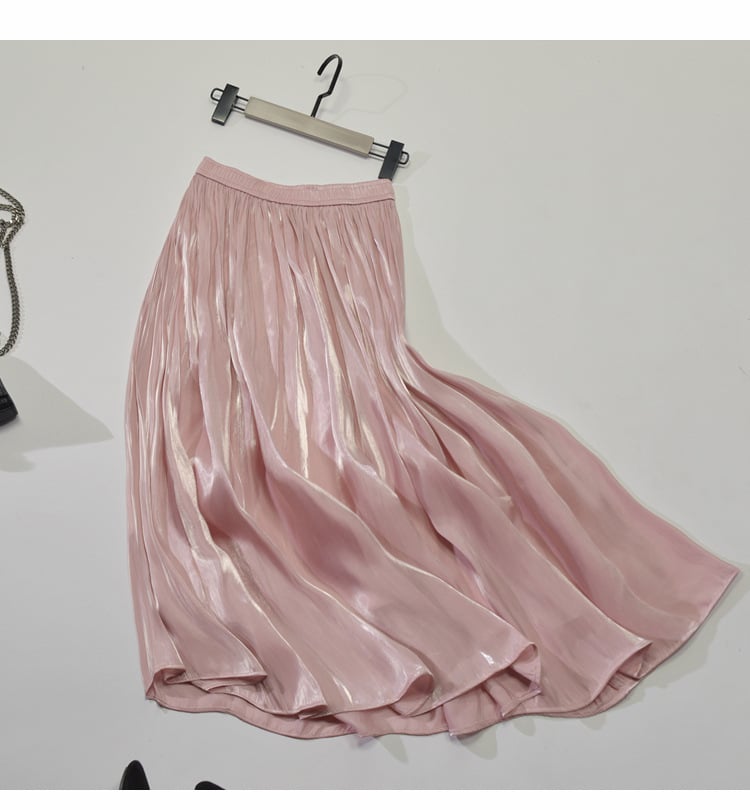 Mid - Length A - Line Pleated Satin Autumn Skirt - AriaCo.