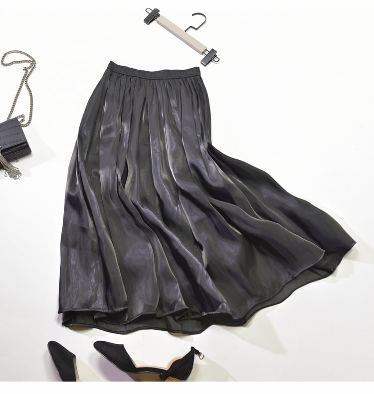 Mid - Length A - Line Pleated Satin Autumn Skirt - AriaCo.
