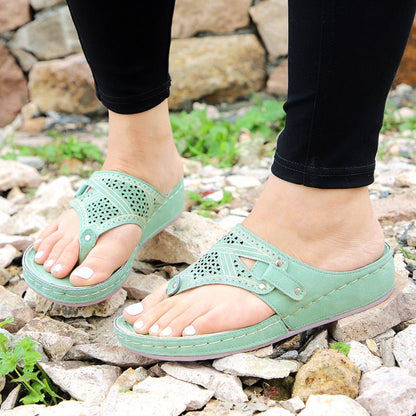Multicolor Wedge Heel Women's Hollow Flip Flops - AriaCo.
