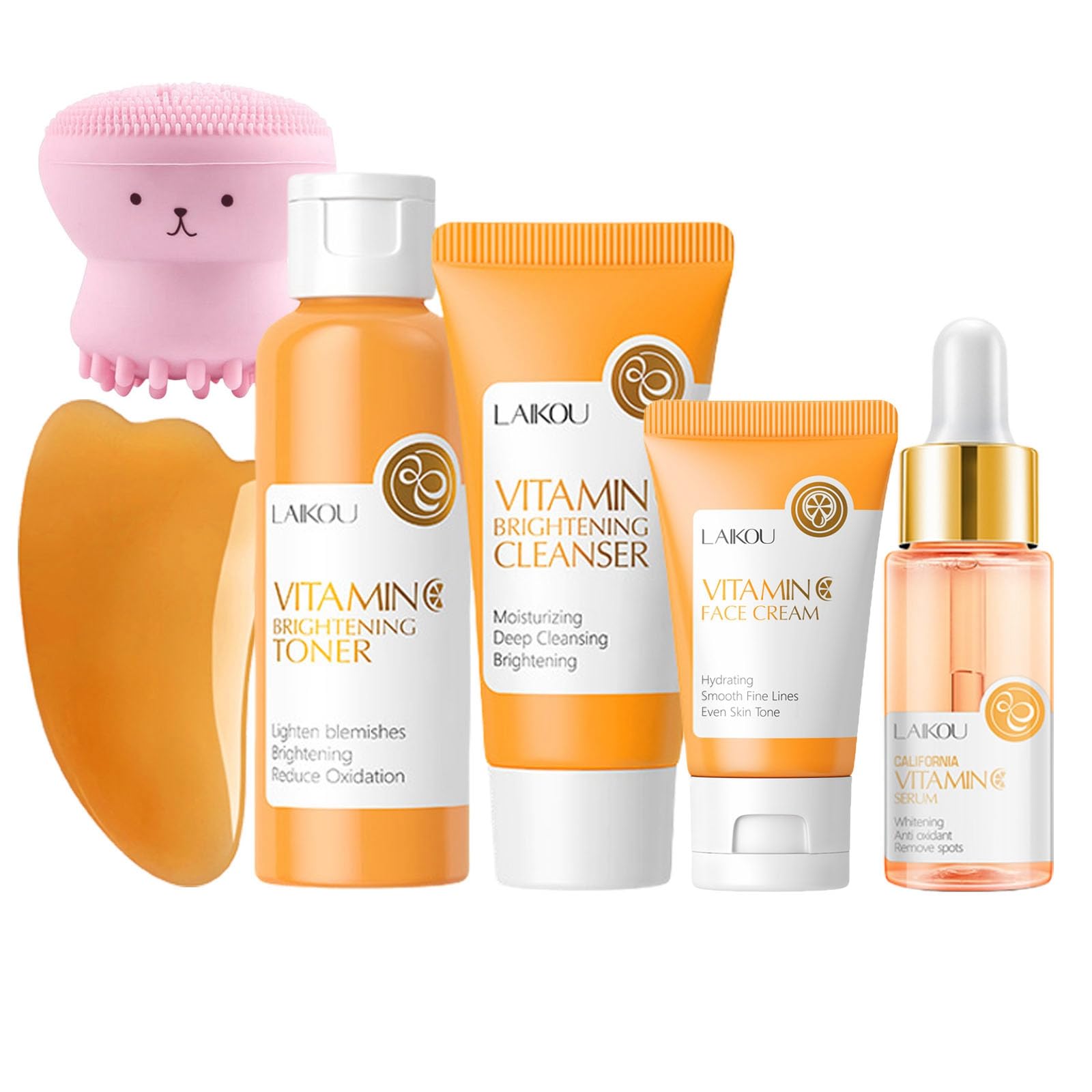 Vitamin C Skincare Set Beauty Gift Sets Travel Skin Care Coreano Kit - Toner Serum Cream Cleanser & Brush Guasha Board Birthday Skin Care Kit For Teens 6pcs Skin Care Routine Kit For Women - AriaCo.