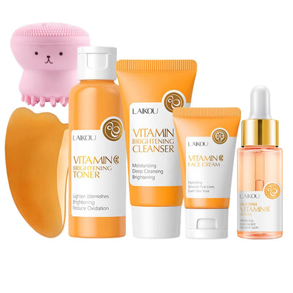 Vitamin C Skincare Set Beauty Gift Sets Travel Skin Care Coreano Kit - Toner Serum Cream Cleanser & Brush Guasha Board Birthday Skin Care Kit For Teens 6pcs Skin Care Routine Kit For Women - AriaCo.