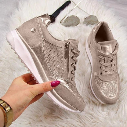 Women's Casual Lace-Up Gold Platform Sneakers - AriaCo.
