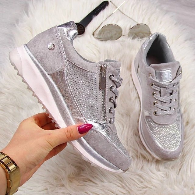 Women's Casual Lace-Up Gold Platform Sneakers - AriaCo.
