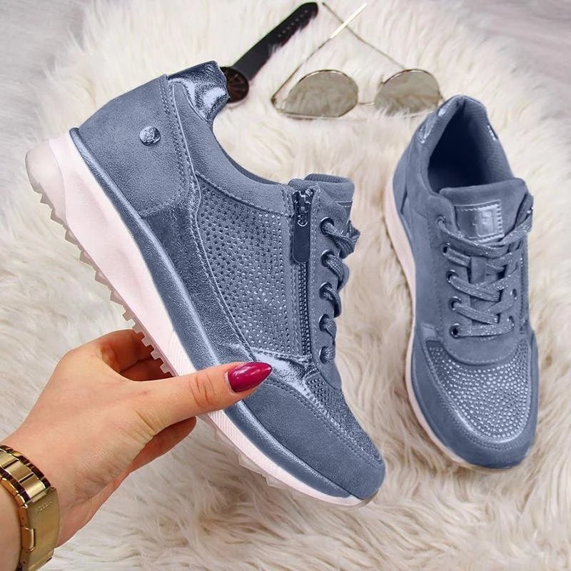 Women's Casual Lace - Up Gold Platform Sneakers - AriaCo.