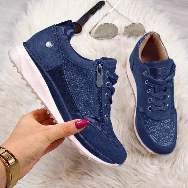 Women's Casual Lace-Up Gold Platform Sneakers - AriaCo.